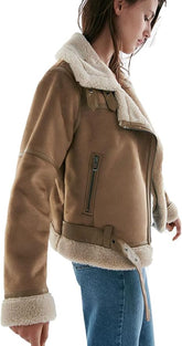 Beige Women  Leather Coat